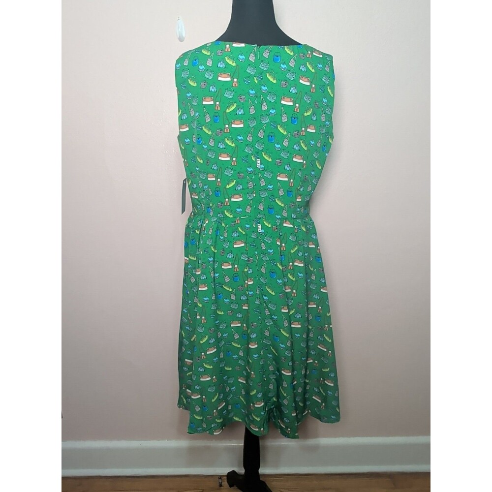 Tulip B Fit Flare Mini Dress XL Green Pockets Novelty Print NWT Summer Retro - Picture 6 of 13